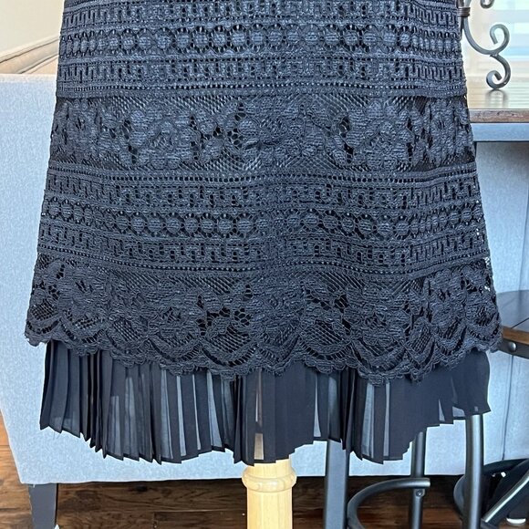 CeCe Black Dress 10 Black Lace Overlay Lined Pleated Hem Cocktail Sleeveless M - Picture 4 of 15